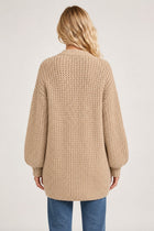 Chunky Knit Balloon Sleeve Cardigan - Camel