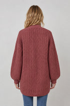 Chunky Knit Balloon Sleeve Cardigan - Rose