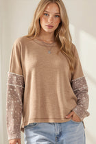 Contrast Sleeve Thermal Top - Mocha