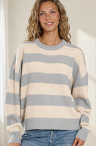 Striped Drop Shoulder Sweater - Light Grey