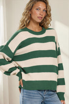 Striped Drop Shoulder Sweater - Hunter Green