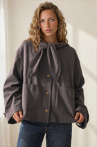 Polka Dot Jacket With Hood & Tying Scarf Detail