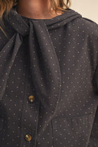 Polka Dot Jacket With Hood & Tying Scarf Detail