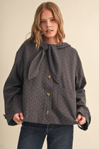 Polka Dot Jacket With Hood & Tying Scarf Detail
