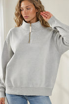 Gold Zip Front Acid Wash Sweatshirt - Sleet Grey