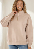 Gold Zip Front Acid Wash Sweatshirt - Ash Mocha