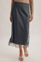 Lace Hem Satin Midi Skirt