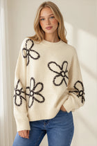 Embroidered Flower Outline Sweater