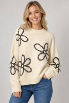 Embroidered Flower Outline Sweater