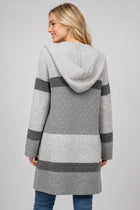 Hooded Striped Cardigan - Grey
