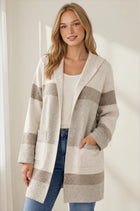 Hooded Striped Cardigan - Mocha