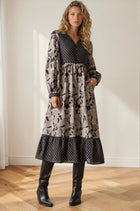 Mixed Paisley Print Midi Dress