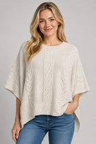 Cable Knit Poncho Short Sleeve Sweater