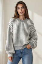 Ribbed Balloon Sleeve Sweater - Grey