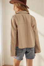 Faux Leather Zip Front Utility Jacket - Ecru