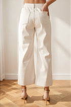 Wide Leg Faux Leather Pants - Beige