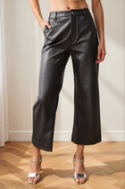 Wide Leg Faux Leather Pants - Black