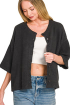 Half Sleeve Cardigan Sweater - Black
