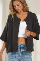 Half Sleeve Cardigan Sweater - Black