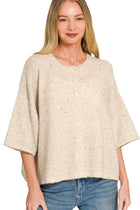 Half Sleeve Cardigan Sweater - Heather Beige
