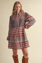Mix Print Long Sleeve Mini Dress