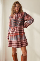 Mix Print Long Sleeve Mini Dress