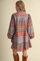 Mix Print Long Sleeve Mini Dress