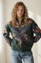 Floral Print Half Zip Sweater