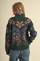Floral Print Half Zip Sweater