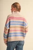 Striped Mock Neck Zip Up Cardigan
