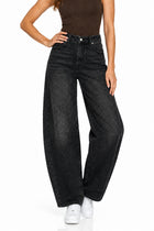 Stacy High Rise Relaxed Black Barrel Jeans
