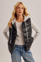 Faux Leather Hooded Puffer Vest