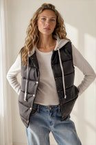 Faux Leather Hooded Puffer Vest