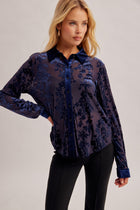 Velvet Floral Burnout Button Down Shirt