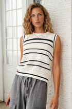 Sleeveless Knit Striped Crochet Top