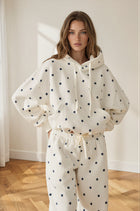 Polka Dot Bubble Hem Hoodie - Cream