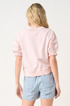 Lace Detail Ruffle Puff Sleeve Top - Pink