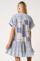 Patchwork Print Babydoll Mini Dress