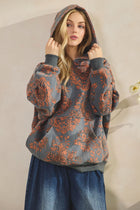 Floral Print Hoodie - Grey Mix