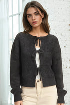 Fuzzy Tie Front Sweater