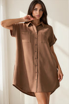 Collared Button Front Shirt Dress - Ash Brown