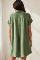 Collared Button Front Shirt Dress - Olive