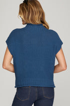 Sleeveless Mock Neck Knit Sweater - Dusty Blue