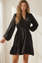 Notch Neck Long Sleeve Mini Dress