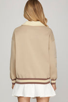 V-Neck Collared Top W Contrast Detail - Beige