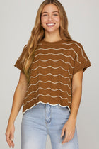 Scalloped Stripe Sweater - Caramel