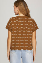 Scalloped Stripe Sweater - Caramel