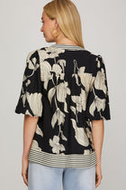 Bubble Sleeve Floral Mix Print Blouse