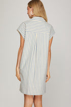 Striped Button Front Shirt Dress - Light Blue