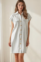 Striped Button Front Shirt Dress - Light Blue